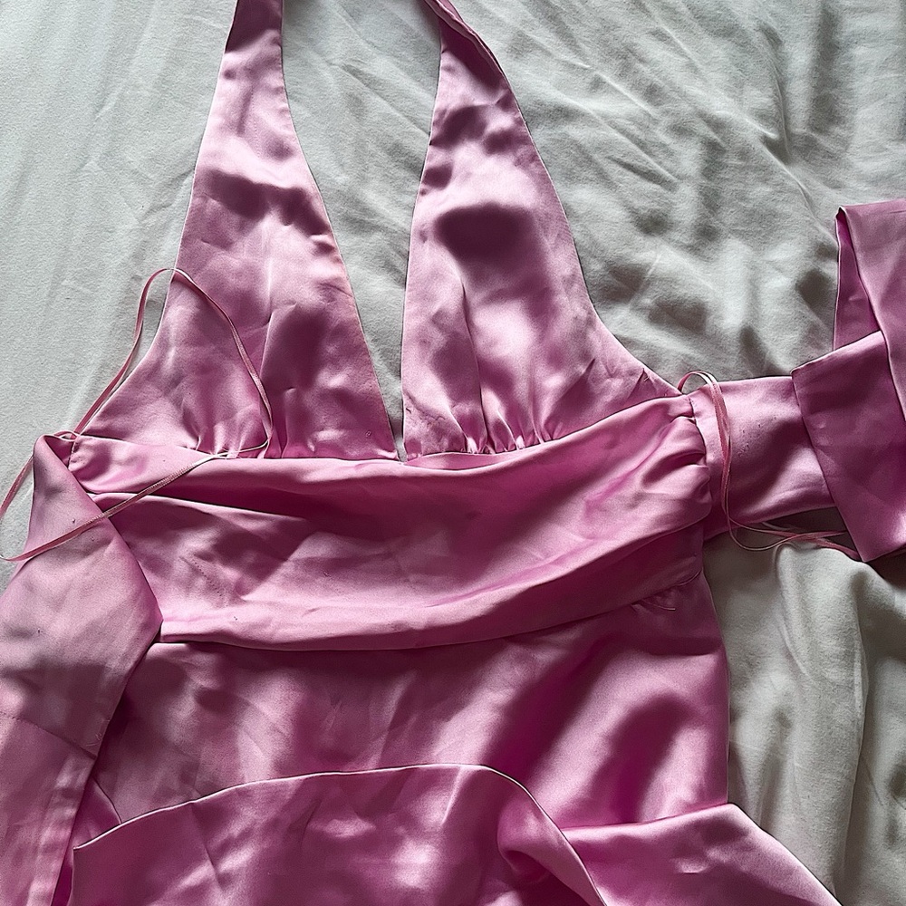 Zara Pink Satin Halter Dress